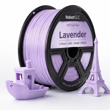 خيط اللافندر PETG 1.75مم 1KG للطابعة ثلاثية الأبعاد   مادة طباعة PETG باللون الصلب ±دقة 0.02 مم   خيط FDM بثقل سلس قوي ومتين منخفض التشوه لنماذج STEM مشاريع DIY