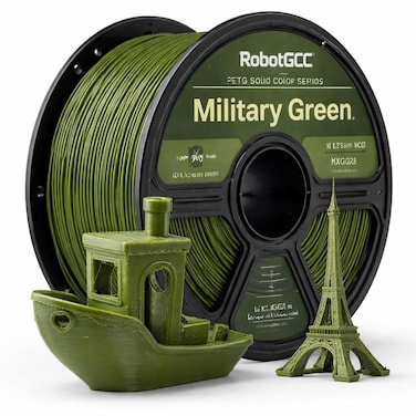 Military Green PETG Filament 1.75mm 1KG for 3D Printer   Solid Color PETG Printing Material &plusmn;0.02mm Accuracy   Smooth Extrusion Strong Durable Low Warping FDM Filament for STEM Models DIY Projects