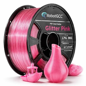 Glitter Pink PETG Filament 1.75mm 1KG for 3D Printer Crystal PETG Printing Material ±0.02mm Accuracy Sparkle Effect Smooth Extrusion Durable Low Warping FDM Filament for Creative Models