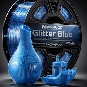 Glitter Blue PETG Filament 1.75mm 1KG for 3D Printer Crystal PETG Printing Material ±0.02mm Accuracy Sparkle Effect Smooth Extrusion Durable Low Warping FDM Filament for Creative Models