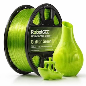 Glitter Green PETG Filament 1.75mm 1KG for 3D Printer Crystal PETG Printing Material ±0.02mm Accuracy Sparkle Effect Smooth Extrusion Durable Low Warping FDM Filament for Creative Models