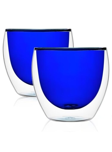 Double Wall Glass Coffee Mugs 250ML Hot &amp; Cold Borosilicate Insulated Glasses for Home, Cafe &amp; Restaurant, DG824 (Blue, 2 Piece Set)