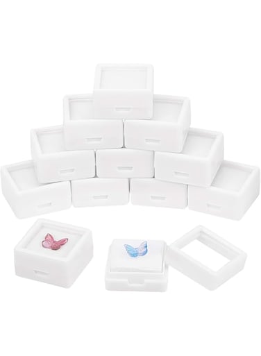 Azonee Mini Square Acrylic Jewelry Box, 36 Pack Gemstone Display Box Container with Clear Top Lids and Sponge for Festival Gems, Coins，Jewelry Packing, White