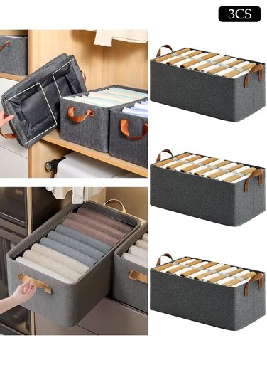 3 Pcs Wardrobe Clothes Organizer,Drawer Organizers and Storage With Lid And Handle&iuml;&frac14;&OElig;Washable Foldable Closet Organizer&iuml;&frac14;&OElig;Moisture and Mold Prevention&iuml;&frac14;&OElig;Sturdy and Durable&iuml;&frac14;&OElig;for Organizing Clothing Jeans Toys Book Shelves Closet Wardrobe