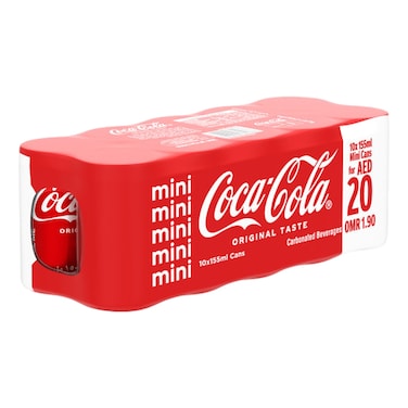 Coca-Cola Original Taste Carbonated Soft Drink Can, 155ml Pack of 10