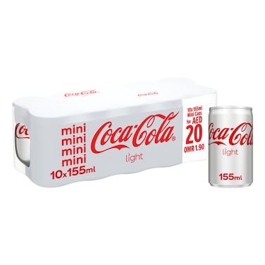 Coca-Cola Light Carbonated Soft Drink Can, 155ml Pack of 10