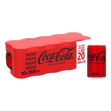 Coca-Cola Zero Sugar Carbonated Soft Drink Can, 155ml Pack of 10