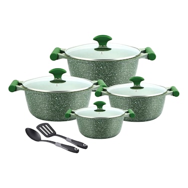 Prestige Essentials Granite Cookware Set Green 10 PCS