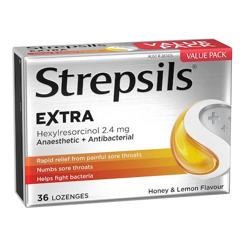 Strepsils Extra Sore Throat Lozenges Honey and Lemon Flavour 36 Lozenges