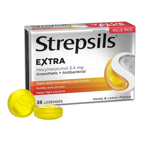 Strepsils Extra Sore Throat Lozenges Honey and Lemon Flavour 36 Lozenges