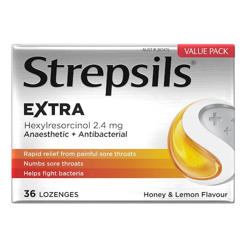 Strepsils Extra Sore Throat Lozenges Honey and Lemon Flavour 36 Lozenges