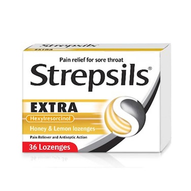 Strepsils Extra Honey &amp; Lemon, Soothing Effective Relief for Sore Throats, 36 Lozenges