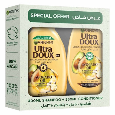 Garnier Ultra Doux Avocado Oil and Shea Butter Ultra Nourishing Shampoo and Ultra Doux Avocado Oil and Shea Butter Conditioner 400ml+360ml