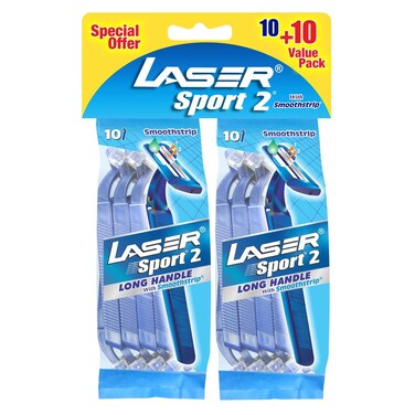 Laser Sport 2 with Smoothstrip Long Handle Razor Pack of 2