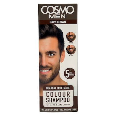 Cosmo Beard and Moustache Colour Shampoo for Men Dark Brown 180ml