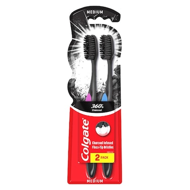 Colgate 360 Degree Charcoal Infused Toothbrush Medium Pack of 2
