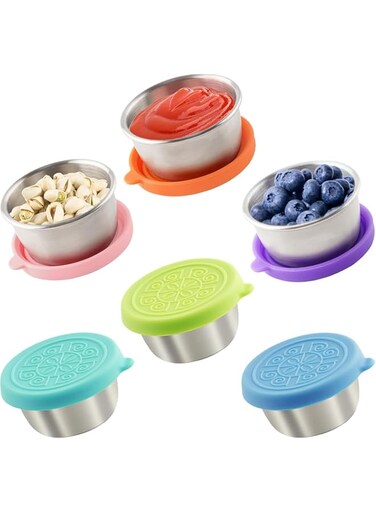 6x1.6 Oz Salad Dressing Containers With Lids, Small Leakproof Reusable Stainless Steel Salad Dressing Container To Go For Lunch Boxes,Sauce containers, Picnics,Travel Meal Prep And Kitchen Storage.