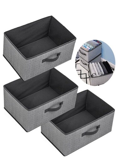 3-Piece Large Foldable Storage Bags &acirc;&euro;&ldquo; 23L Fabric Organizers with Sturdy Handles for Clothes, Bedding &amp; Blankets
