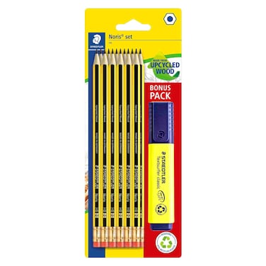 ستيدلر نوريس مجموعة أقلام رصاص خشبية المعاد تدويرها 12 قطعة وتيكست سيرفر قلم تمييز كلاسيكي