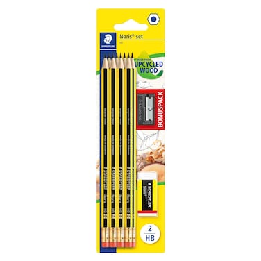 Staedtler Noris Upcycled Wood Pencil 8 PCS and Sharpener with Eraser