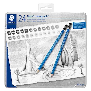ستيدلر مارس لوموغراف مجموعة أقلام الرسم 24 قطعة