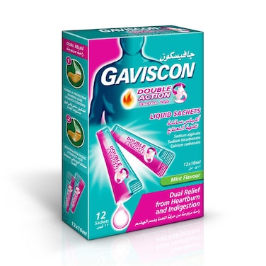 Gaviscon Double Action Peppermint Liquid Sachets, 10ml x 12 Sachets