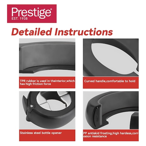 Prestige 6-in-1 Multi Jar Bottle Opener PR50295 Black