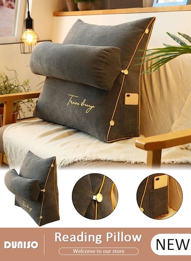 Reading Pillow, Large Bed Rest Pillow with Detachable Neck Roll,Backrest with Arms&iuml;&frac14;&OElig;Pockets and Washable Cover, for Sitting in Bed or Couch-Backrest Reading Pillow Adult Back Pillows for Reading,Watching TV,Gaming,Relaxing