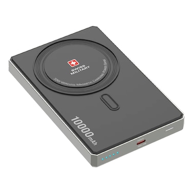 سويس ميلتري بنك طاقة لاسلكي محمول للشحن المغناطيسي  بقوة 10000 مللي أمبير في الساعة وقوة 20 وات -أسود-