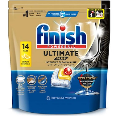 فينيش باوربول ألتيمت بلاس الكل في 1، أقراص منظف غسالة الأطباق بنكهة الليمون 14 قرصًا