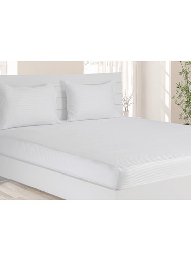 Fitted Sheet 1pc-Fabric: 100% Cotton 250tc Sateen 1cm Stripe Cotton White 100x200+25cm