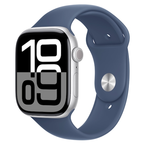 Apple Watch Series 10 GPS 42mm Silver Aluminum Case With Denim Sport Band - Medium / Large