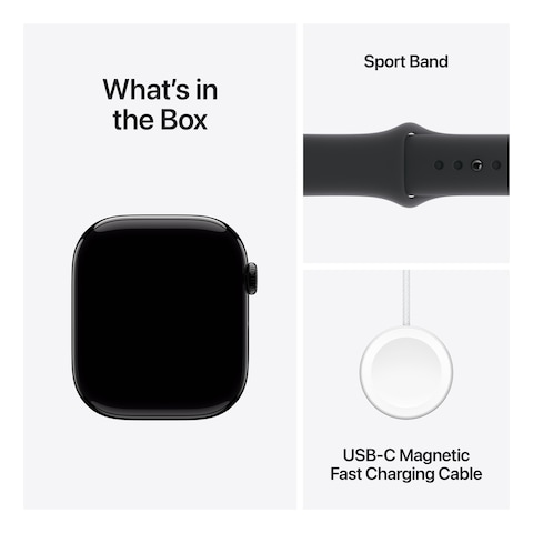 Apple Watch Series 10 GPS 42mm Jet Black Aluminum Case With Black Sport Band - Medium / Large