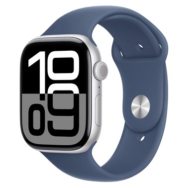 Apple Watch Series 10 GPS 46mm Silver Aluminum Case With Denim Sport Band - Small / Medium