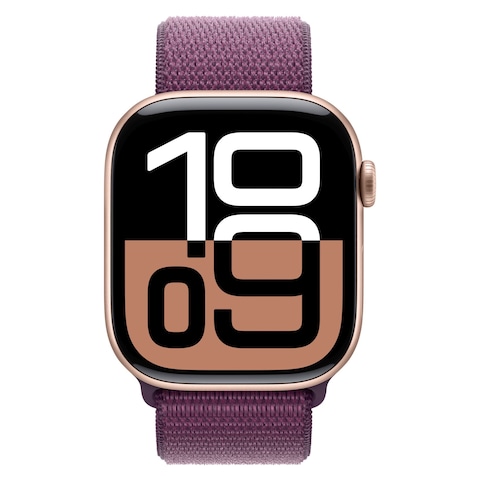 Apple Watch Series 10 GPS 46mm Rose Gold Aluminum Case With Plum Sport Loop