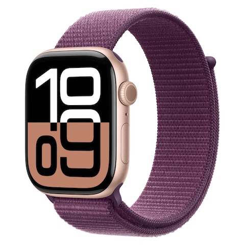 Apple Watch Series 10 GPS 46mm Rose Gold Aluminum Case With Plum Sport Loop