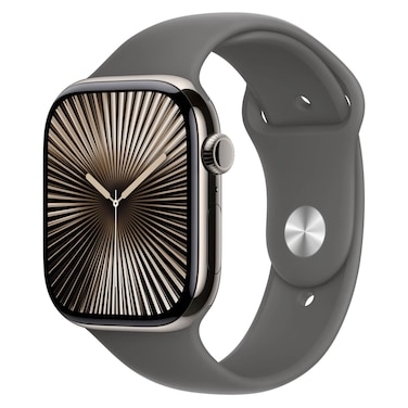 Apple Watch Series 10 GPS + Cellular 42mm Natural Titanium Case With Stone Grey Sport Band - Medium / Large