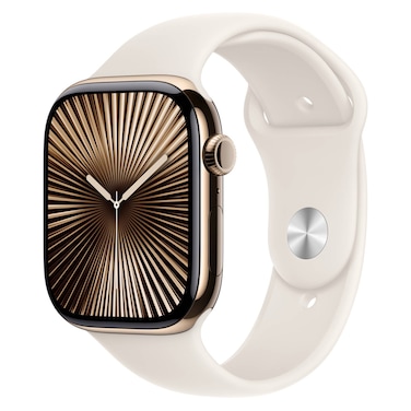 Apple Watch Series 10 GPS + Cellular 46mm Gold Titanium Case With Starlight Sport Band - Small / Medium