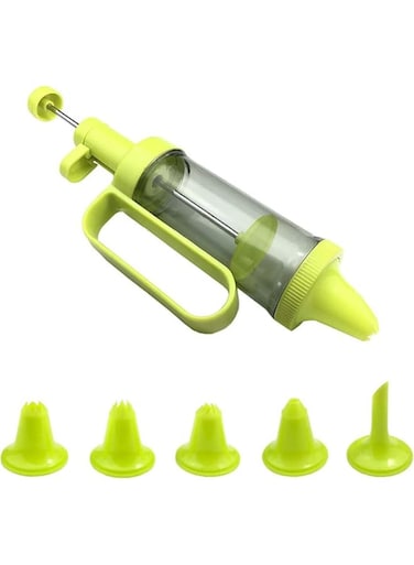 Timber Kitchen Kitcheb 1 Set Manual Cookie Presses Machine, Baking Tools, Cake Butter Decorating Gun with 6 Nozzles, Cupcake Filling Injector (Green)