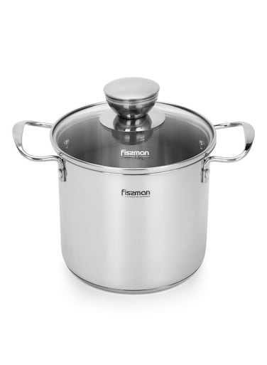 Cooking Pot 1.9L with Glass Lid, Stainless Steel Stockpot 14x12.5cm Mini Cook Series   18/10 INOX304 Steel Mirror-Polished Kitchen Cookware   Induction Compatible   Dishwasher Safe