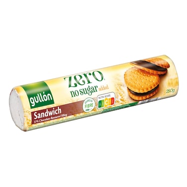 Gullon Zero No Sugar Added Chocolate Flavour Cream Filling Sandwich Biscuits, 250g