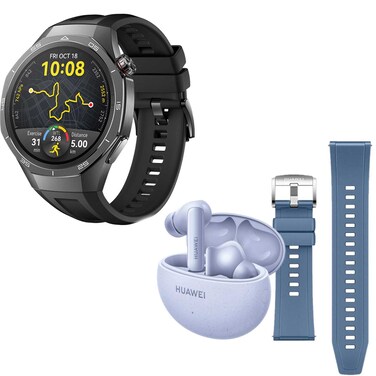 Huawei GT5 Pro Smartwatch Black 46mm and FreeBuds 5i Truly Wireless Bluetooth In-Ear Earbuds  and Replacement Smartwatch Strap