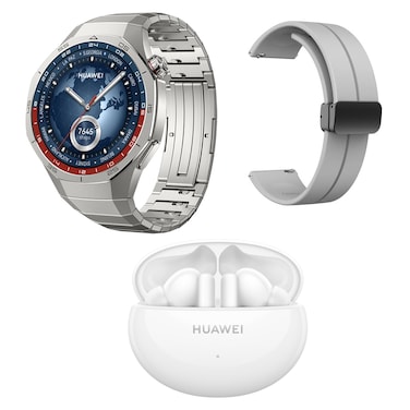 Huawei GT5 Pro Smartwatch Titanium and FreeBuds 5i Truly Wireless Bluetooth In-Ear Earbuds  and Replacement Smartwatch Strap