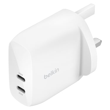 Belkin BoostCharge Dual USB-C Port Wall Charger with USB-C to USB-C Charging Cable, White