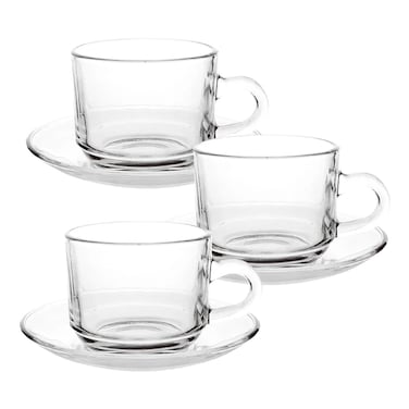 Ocean Stack Glass Tea Cup and Saucer Set Clear 6 PCS