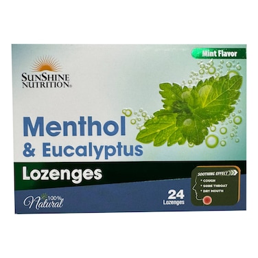 Sunshine Nutrition Menthol and Eucalyptus Lozenges Mint Flavour 24 Lozenges