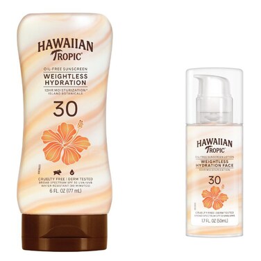 Hawaiian Tropic Weightless Hydration Oil-Free Sunscreen Lotion SPF30 and Weightless Hydration Face Oil-Free Sunscreen Lotion SPF30 177ml+50ml