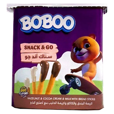 Boboo Snack and Go Hazelnut and Cocoa Cream and Milk with Bread Stick, 33g