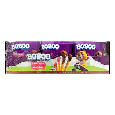 Boboo Snack and Go Hazelnut and Cocoa Cream and Strawberry Flavoured Cream with Bread Sticks, 33g Pack of 12