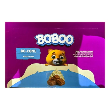 بوبو ويفر مخروط محشو بالشوكولاته والبندق وكريمة الكاكاو وكريمة الحليب 25 غرام حزمة من 24